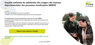 texte expliquant le questionnaire avec image d'une personne en situation de handicap souriante et accompagnée d'une femme aidante