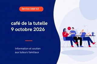 visuel illustrant le café de la tutelle du 9 octobre 2026 proposé par le Service de l'Udaf Information et Soutien aux Tuteurs Familiaux. illustration de personnes en train de discuter autour d'une table