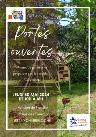 portes ouvertes pension de famille 69 rue des Sureaux à chabreloche le 30 mai 2024 vente de pâtisseries préparées par les résidents café offert