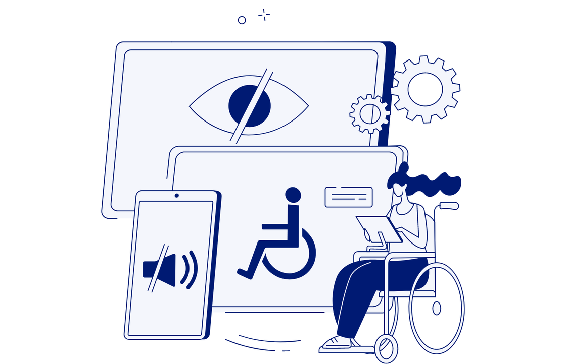 Illustration représentant les outils numériques et le handicap visuel auditif ou moteur