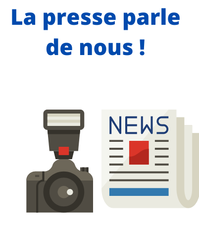 illustration d'un appareil photo et d'un journal avec le texte "news" et la presse parle de nous